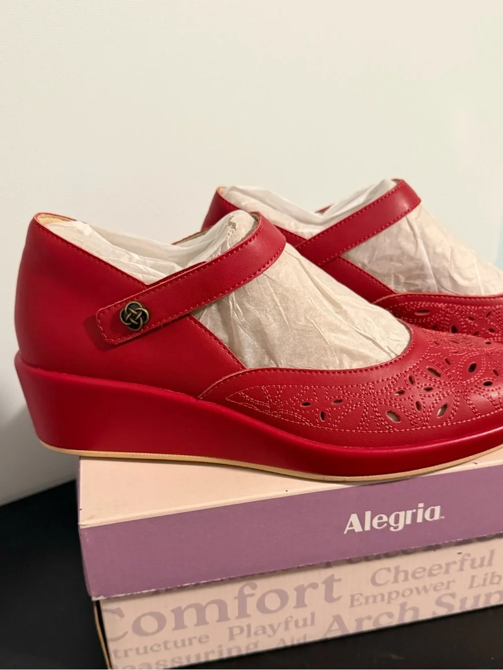 Alegria Red Mary Jane Wedge Clogs with Perforated Detail!! NWB